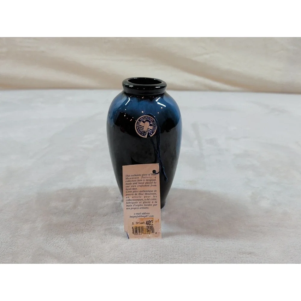 Blue Mountain Pottery JL Splash 402 Blue Black Glaze Bud Vase Canada Vintage 6in